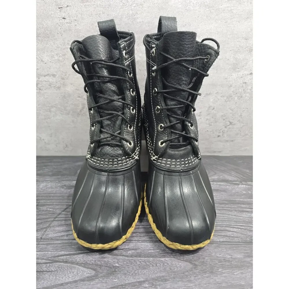 L.L. Bean Women’s 7W Black On Black 8 Inch Leather Duck Boots 7 Wide Excellent